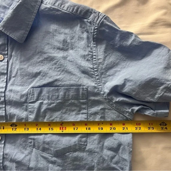 Men's Linen Look Casual Shirt Italian Design Blue Large - Picture 7 of 9